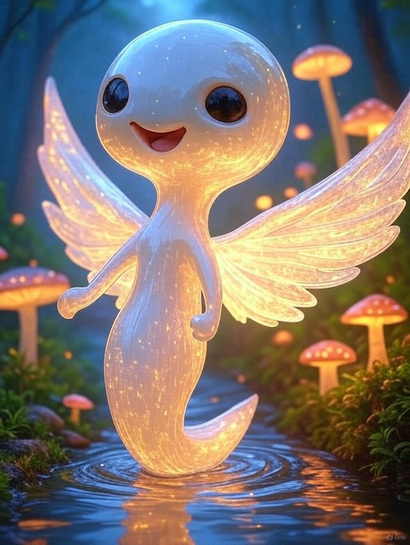 Oswald in magical forest with mushrooms and glowing effects
